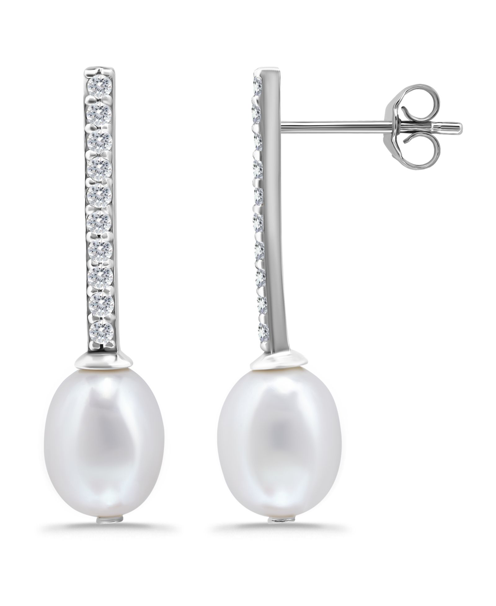 Серьги Macy's White Cultured Pearl and Cubic Zirconia Bar Drop