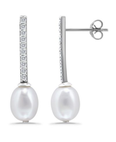 Macy's White Cultured Pearl and Cubic Zirconia Bar Drop Earring
