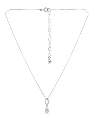 Macy's White Cultured Pearl and Pave Cubic Zirconia Pendant Necklace