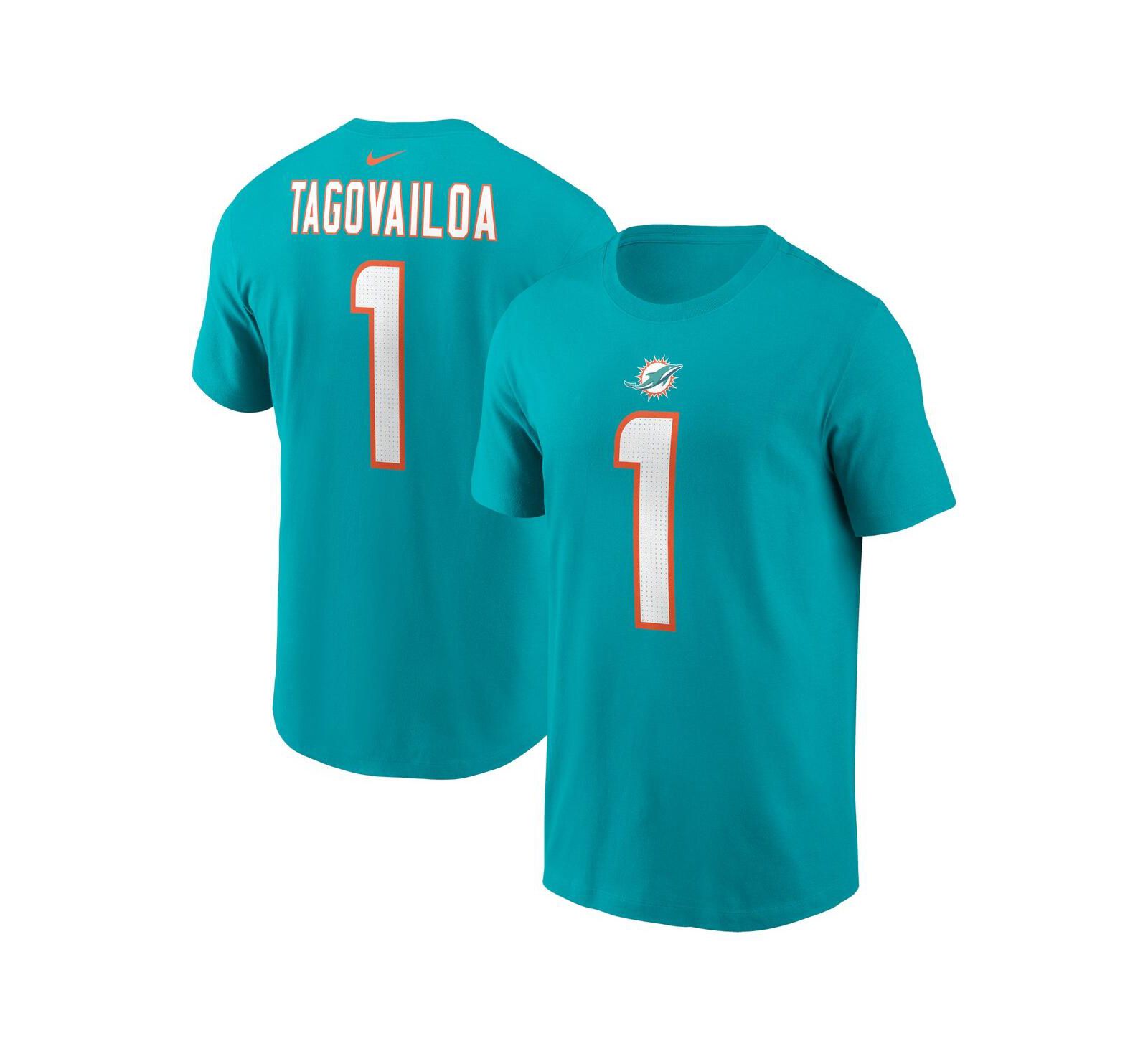 Men's Nike Tua Tagovailoa Aqua Miami Dolphins Player Name and Number T-shirt