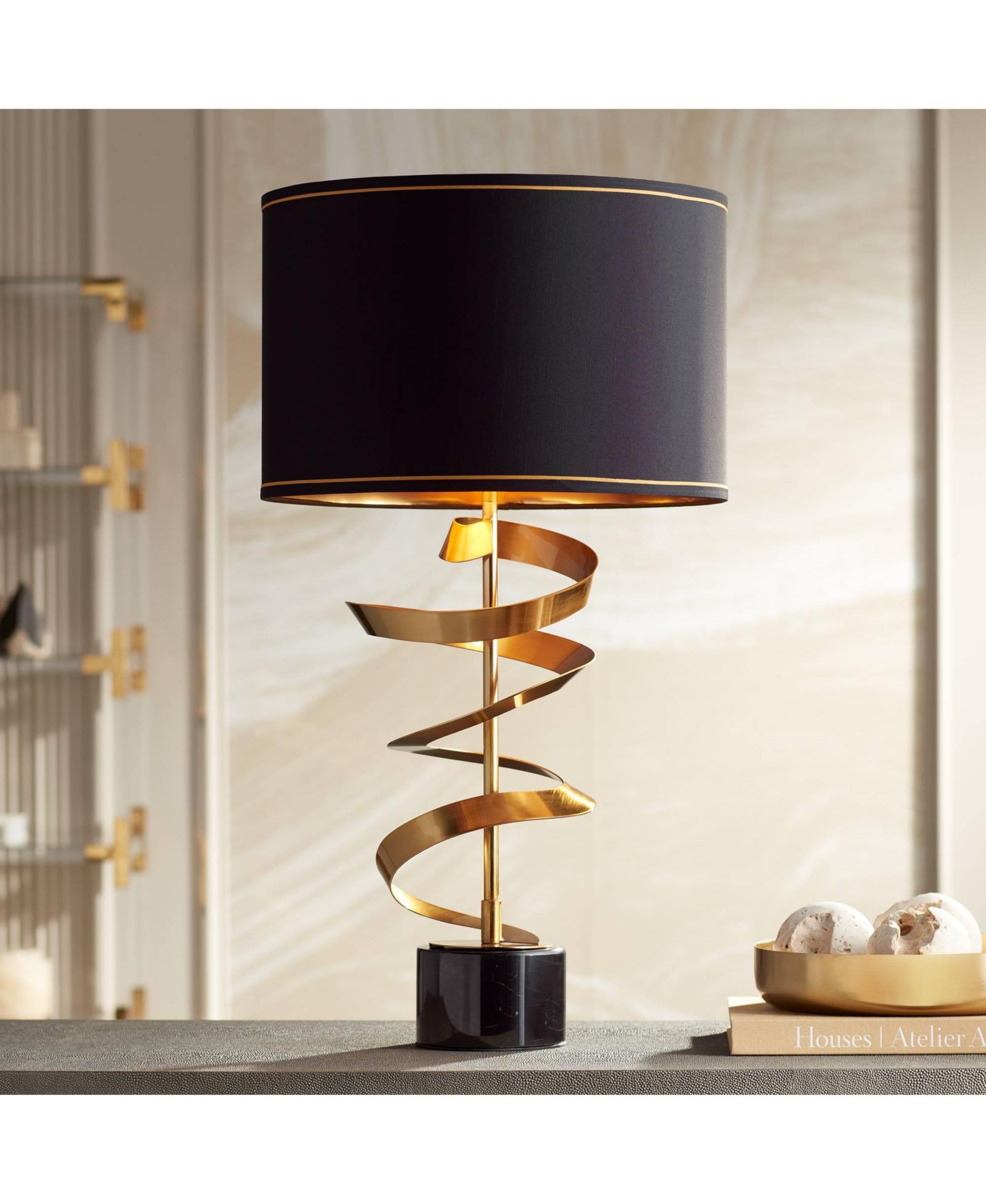 Современная настольная лампа Possini Euro Design 31" Tall Sculptural Brass Marble Twist с диммером