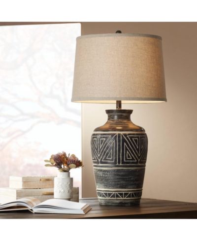 John Timberland Miguel Rustic настольная лампа Southwest 32" Tall Earth Tone Linen Drum Shade для спальни гостиной прикроватной тумбочки офиса дома