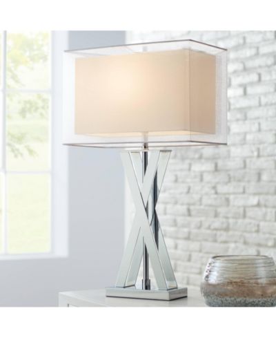 Possini Euro Design Proxima Modern Table Lamp 28" Tall Chrome Crisscrossing Metal Sheer Outer Inner Rectangular Shade for Bedroom House Home