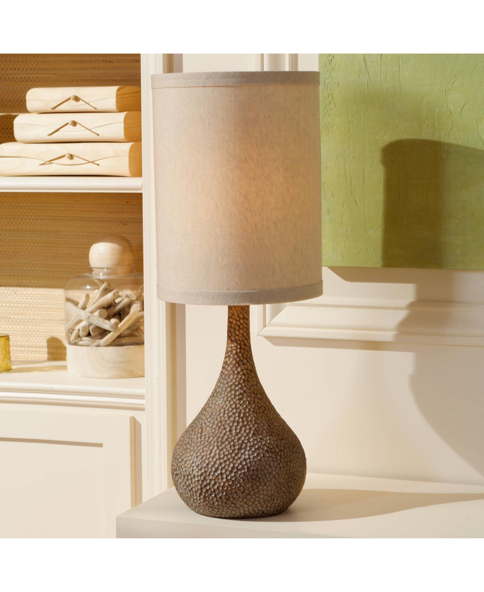 360 Lighting Chalane Rustic Table Lamp 31 1/4" Tall Hammered Gourd Linen Cylinder Shade for Bedroom Living Room Bedside Office