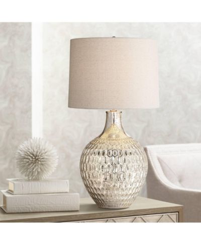 Possini Euro Design Waylon Modern Table Lamp 28" Tall Textured Mercury Glass Off White Tapered Drum Shade for Bedroom Living Room Bedside Nightstand