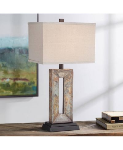 Franklin Iron Works Tahoe Rustic Table Lamp 26" High Natural Stale Rectangular Box Shade for Bedroom Living Room Bedside Nightstand Office Kids House