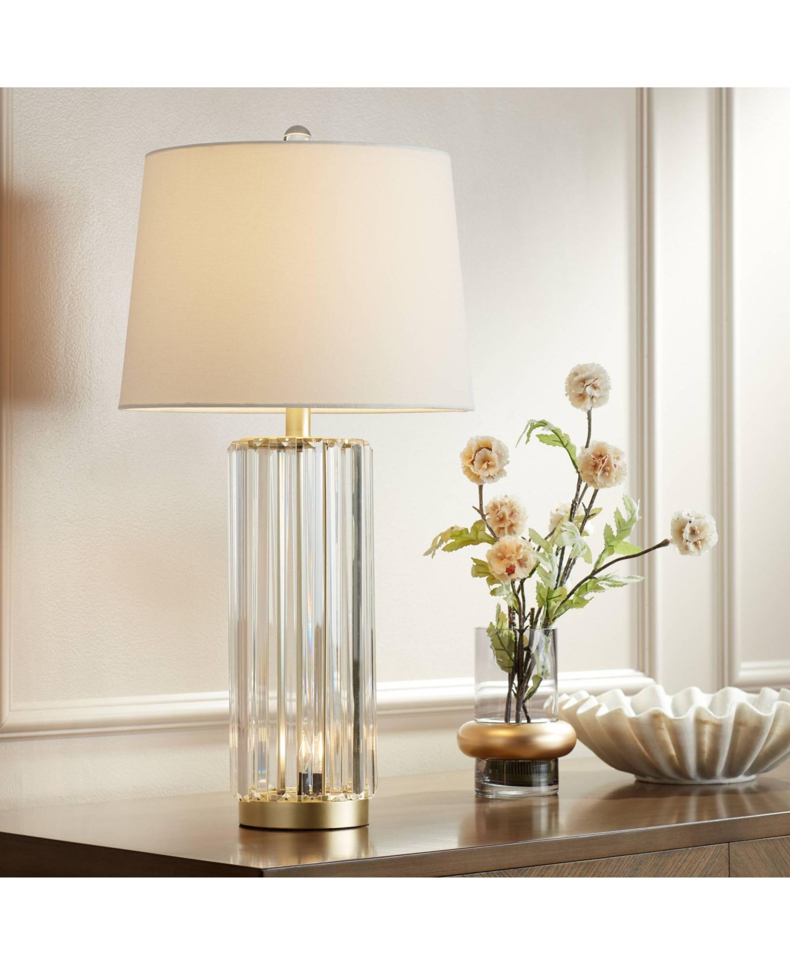 Regency Hill 27 3/4" Tall Clear Glass Rivera Traditional Table Lamp with Nightlight LED Shade