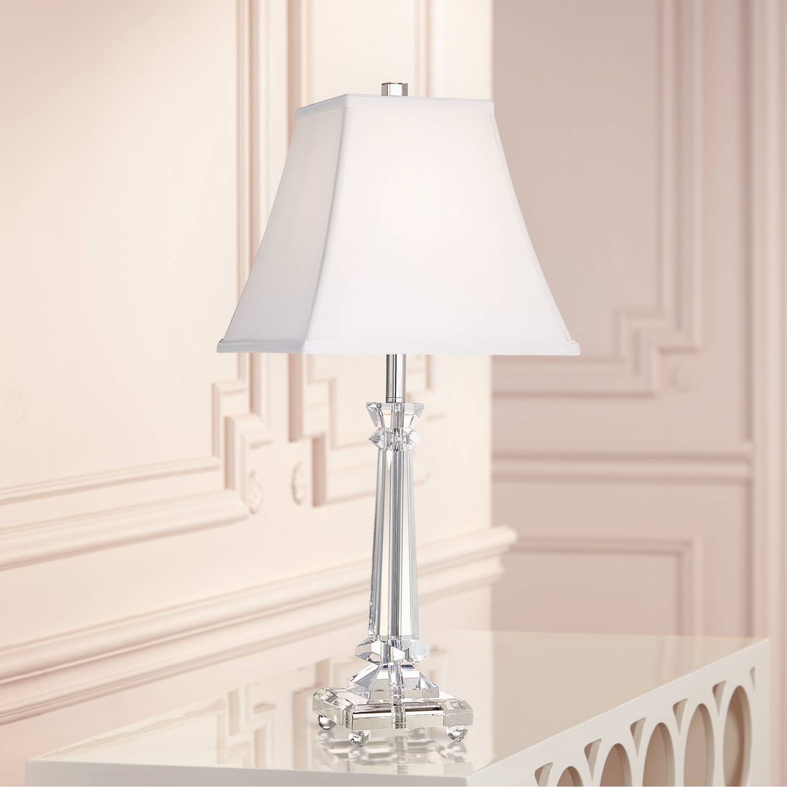 Vienna Full Spectrum Traditional Table Lamp 25" High Crystal Glass Column White Square Bell Shade for Living Room Family Bedroom Bedside