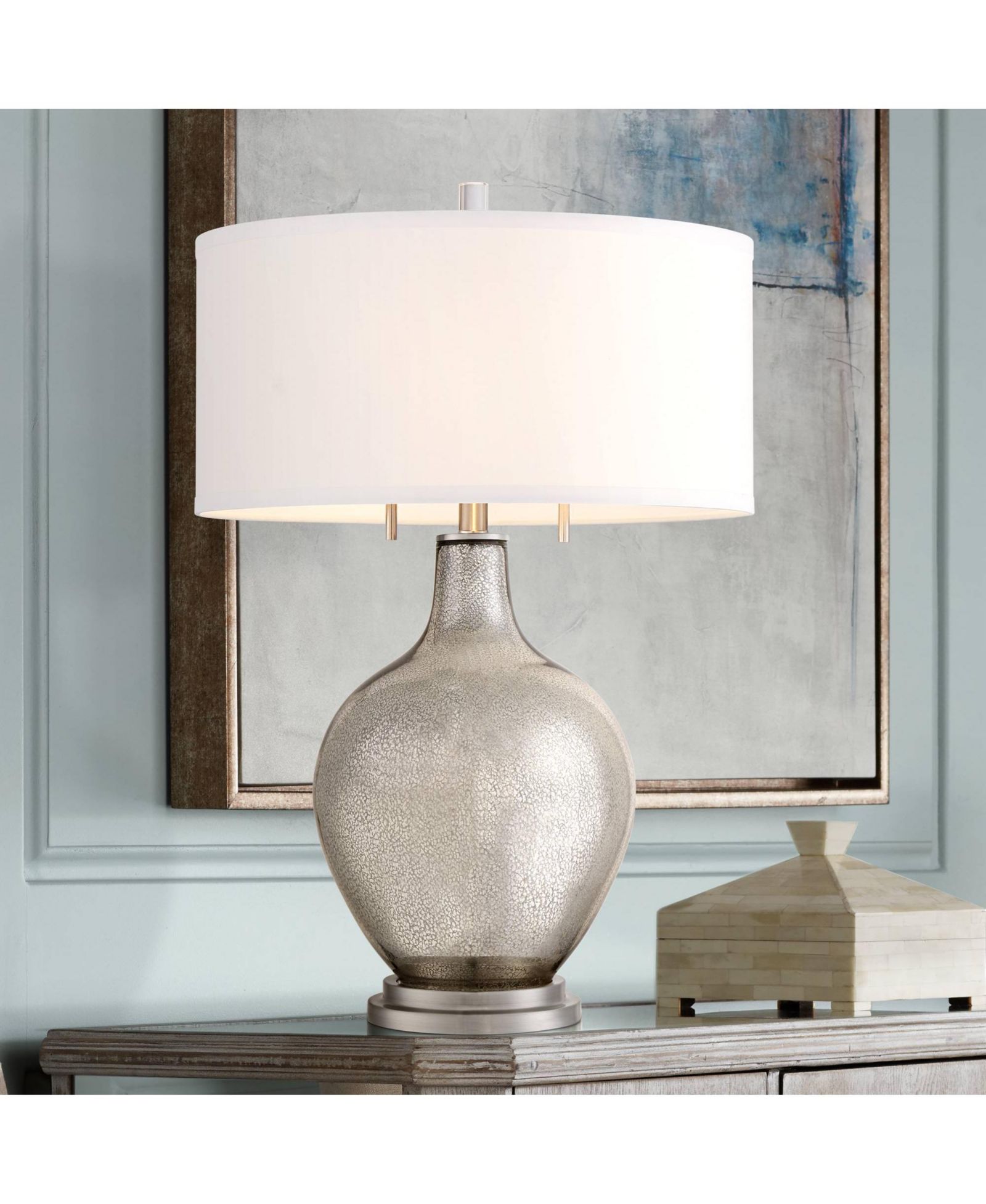 Настольная лампа Possini Euro Design Louie 28 1/2" Tall Modern Luxe End Table Silver Mercury Glass Single Living Room Bedroom