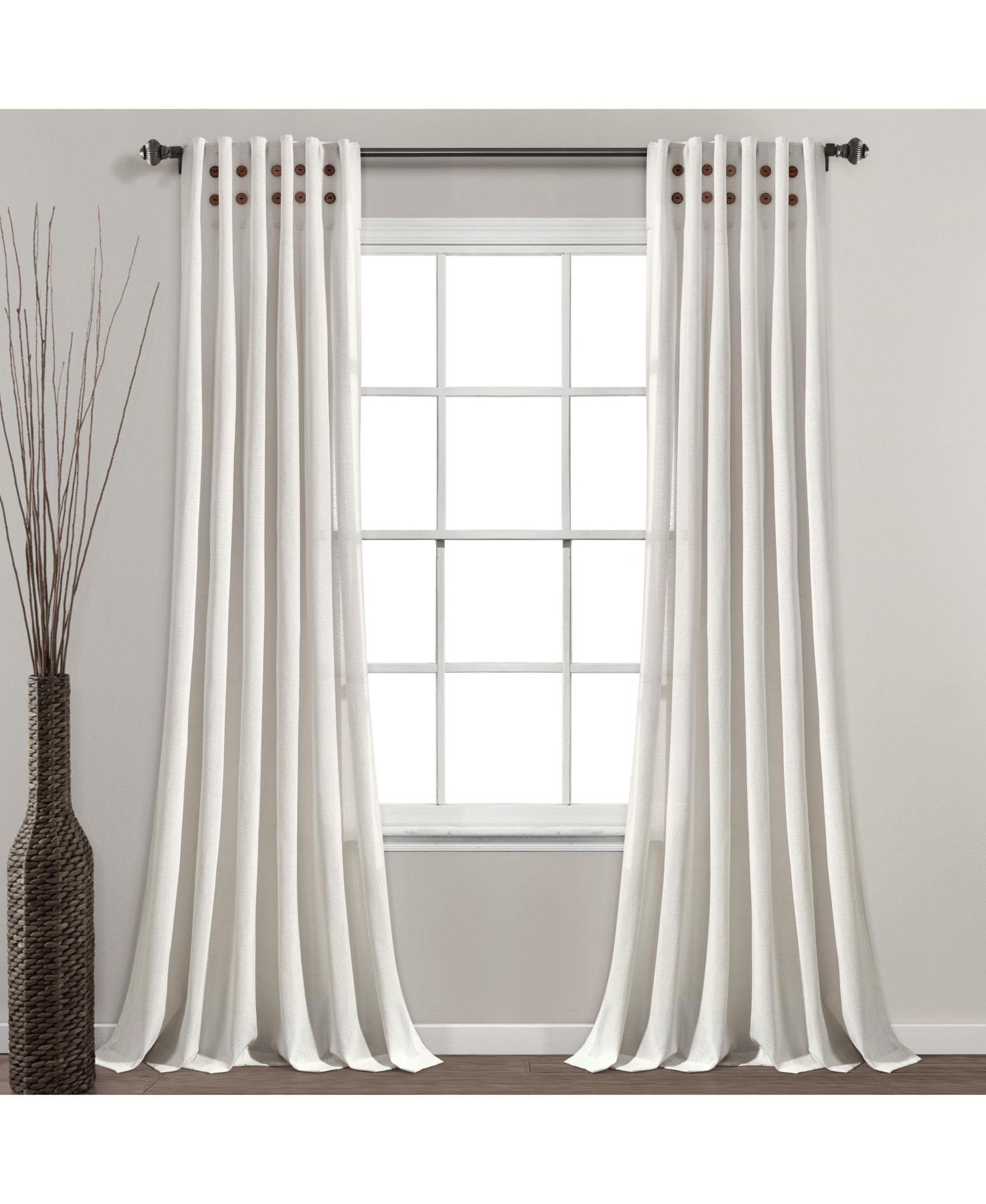Linen Button Pinched Pleat Window Curtain Panel