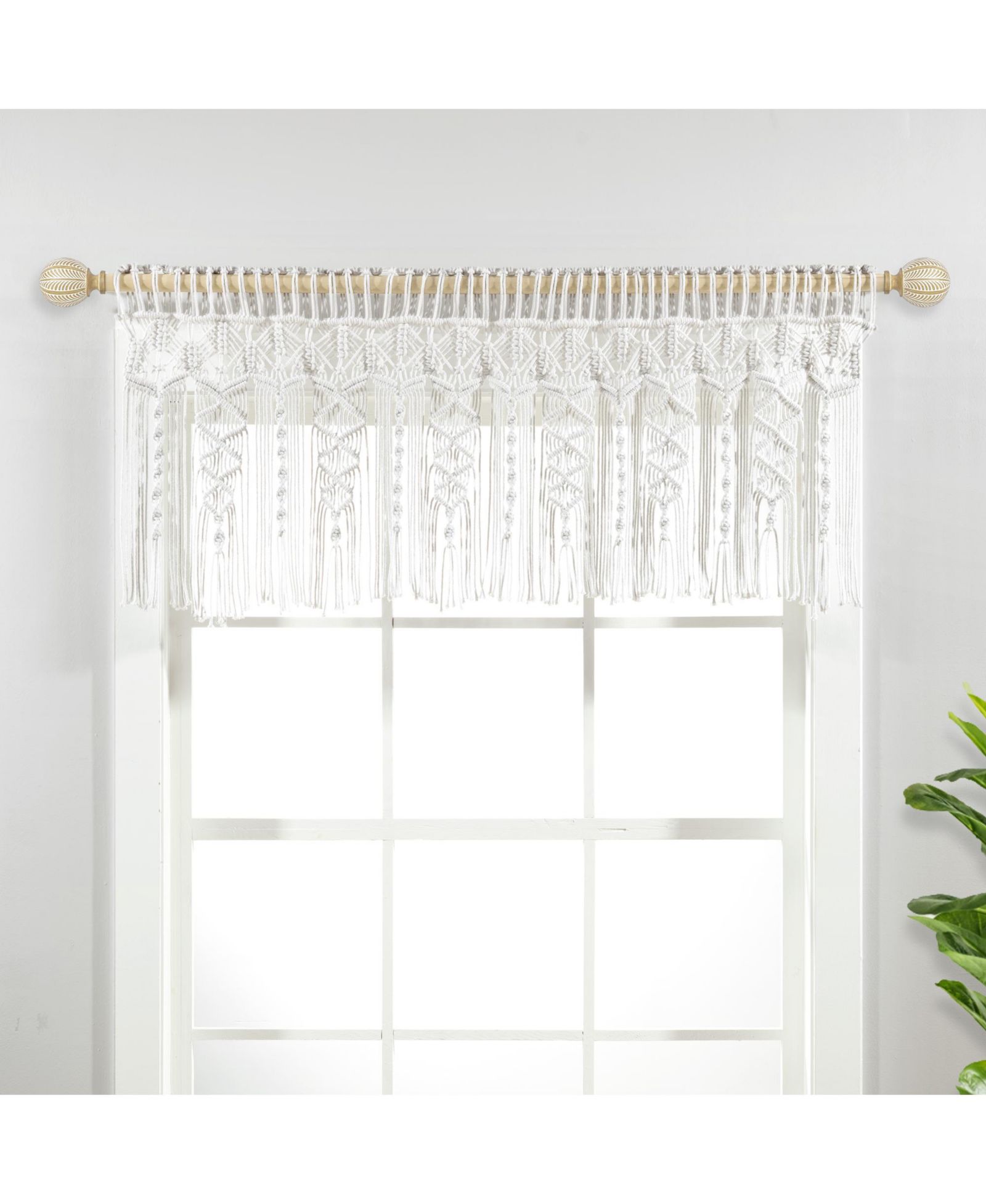 Lush Decor Boho Macrame Textured Cotton Valance/Kitchen Curtain/Wall Decor