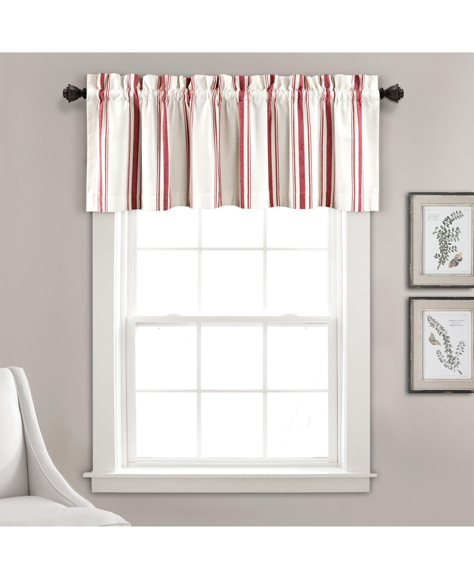 Farmhouse Stripe Yarn Dyed Eco-Friendly Recycled Cotton Valance Red Single 52x18+2
