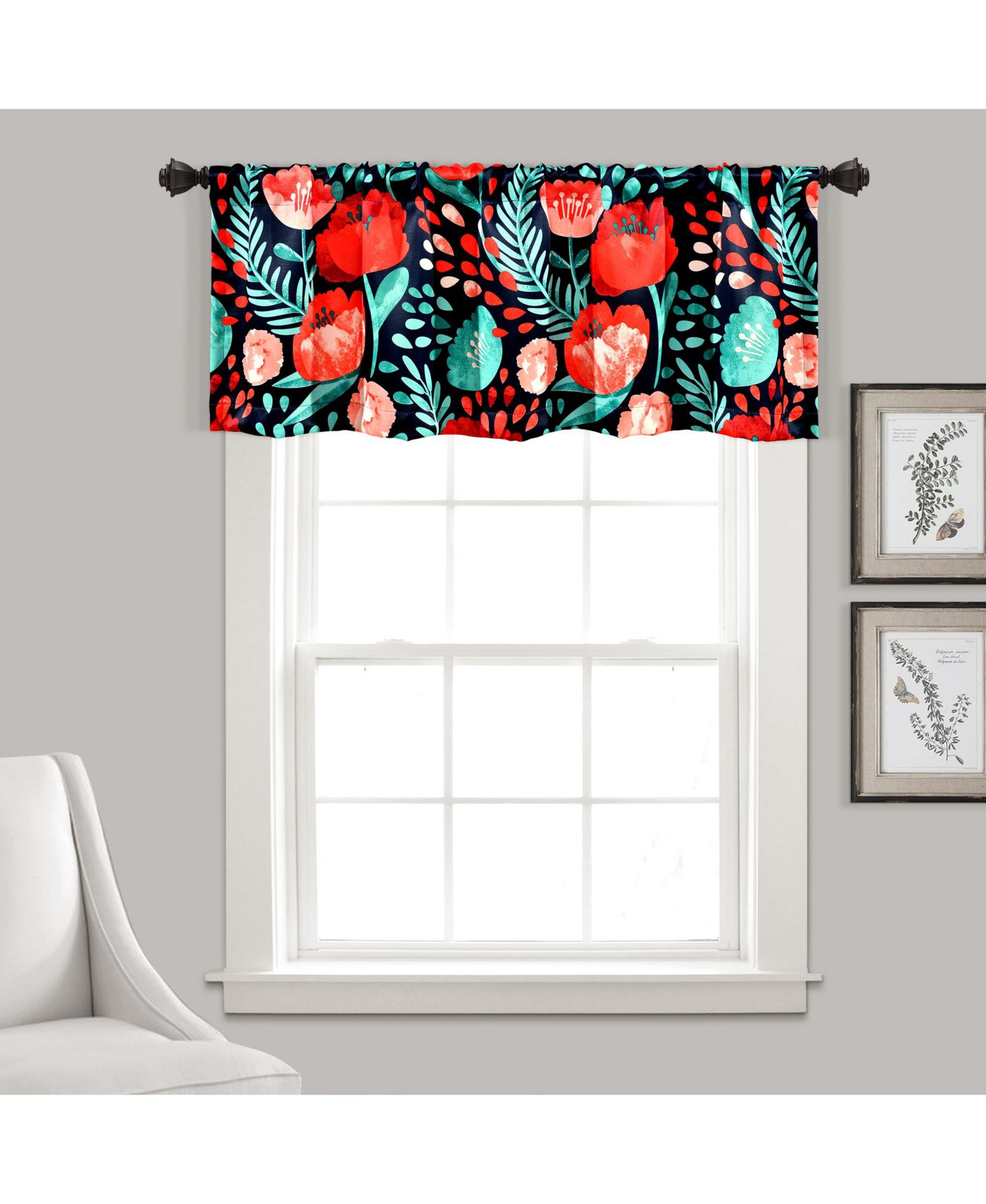 Poppy Garden Light Filtering Valance Navy Single 52X18