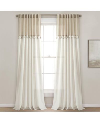 Занавеска Boho Faux Linen Tassel Color Block Window Curtain Panel