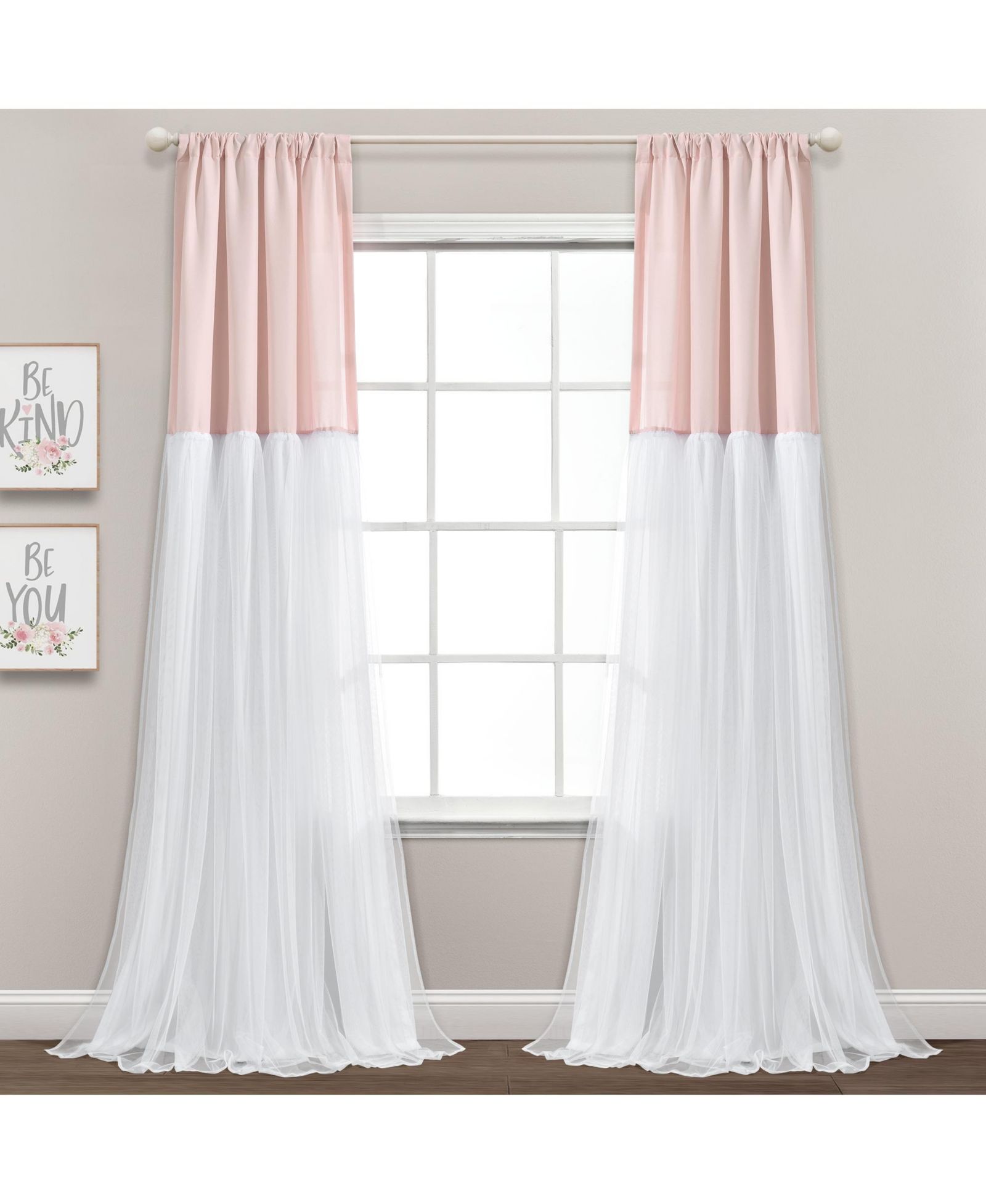 Lush Decor тюлевые шторы с цветовым блоком, Blush/White, 40x84, набор