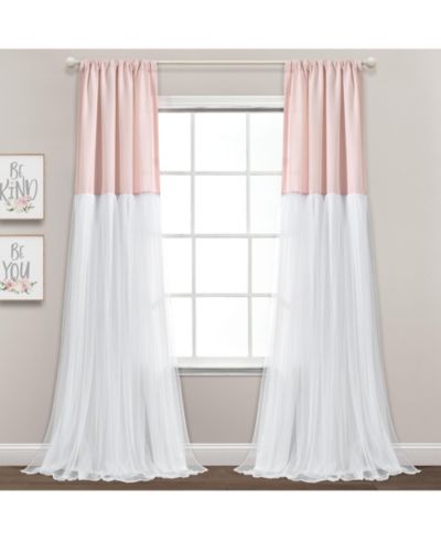 Tulle Skirt Colorblock Window Curtain Panels Blush/White 40x84 Set