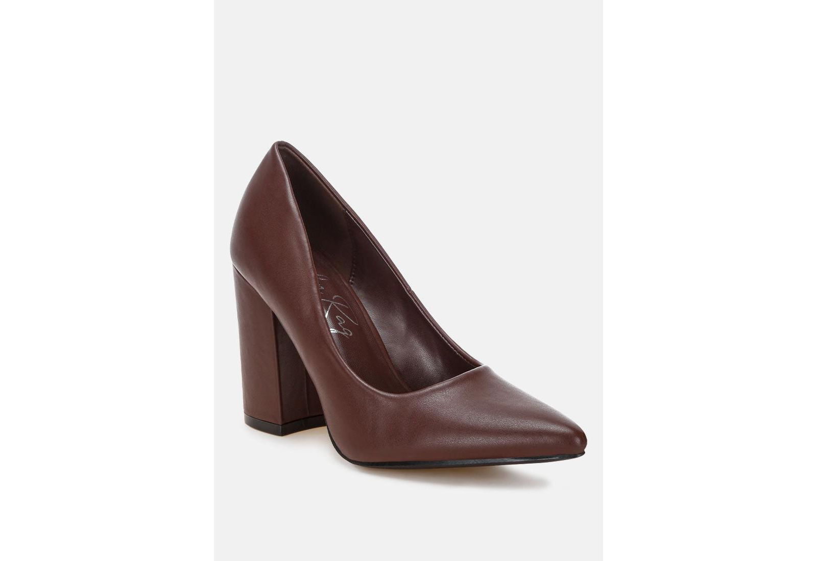 London Rag Womens Zhuri Faux Leather Solid Block Heel Pumps
