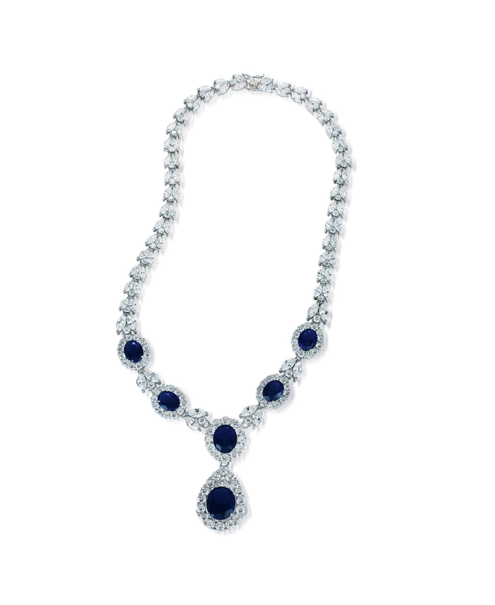 Genevive Dazzling White Gold Plated CZ Statement Teardrop Necklace