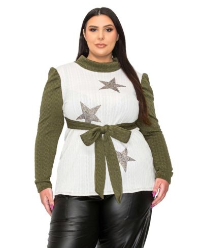 L I V D Plus Size Britt Star Embellished Waist Tie Sweater