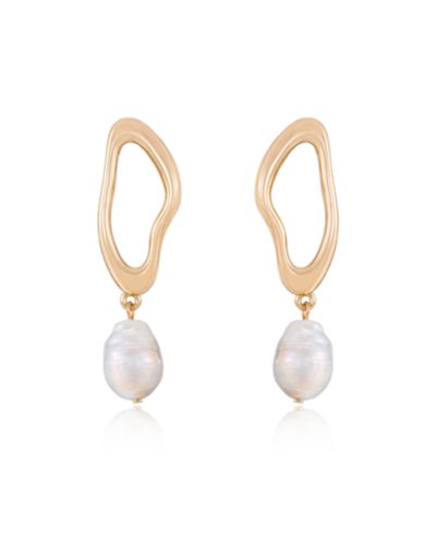 ETTIKA Open Circle 18K Gold-Plated and Cultured Freshwater Pearl Dangle Earrings