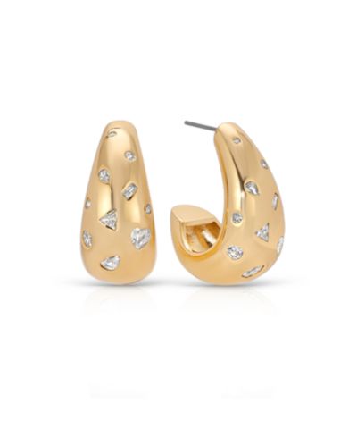 Серьги-кольца Ettika Bezel Crystal Dotted 18k Gold Plated