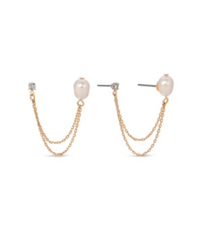 Серьги Ettika Double Post Freshwater Pearl Crystal