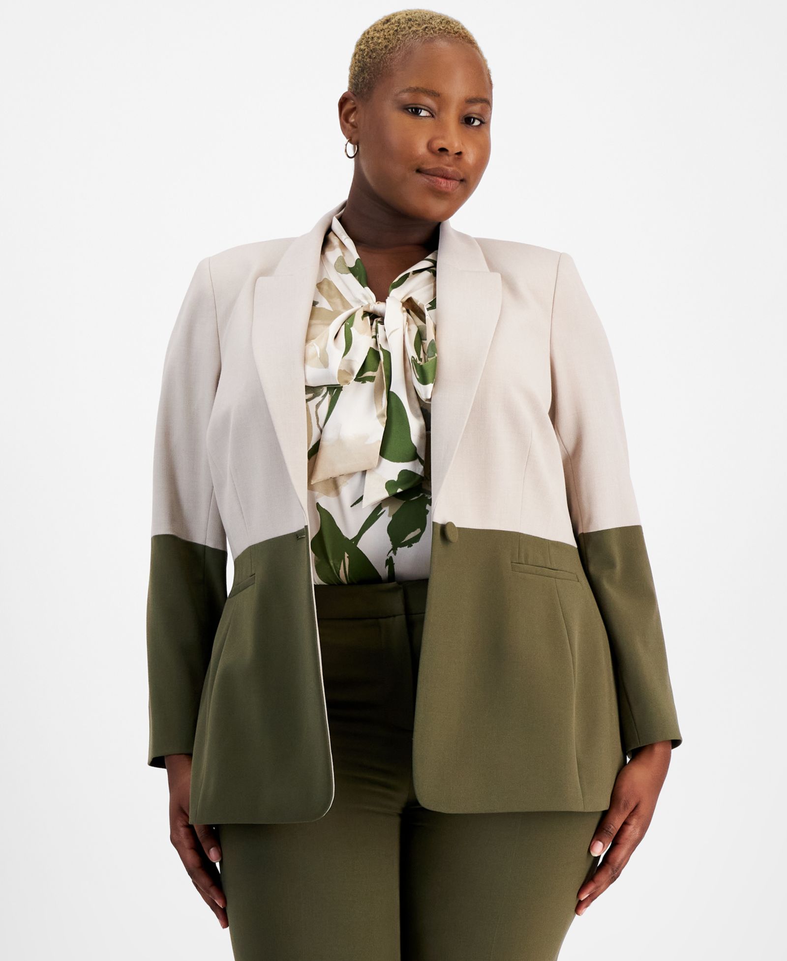 Tahari ASL Plus Size Colorblocked Boyfriend Blazer