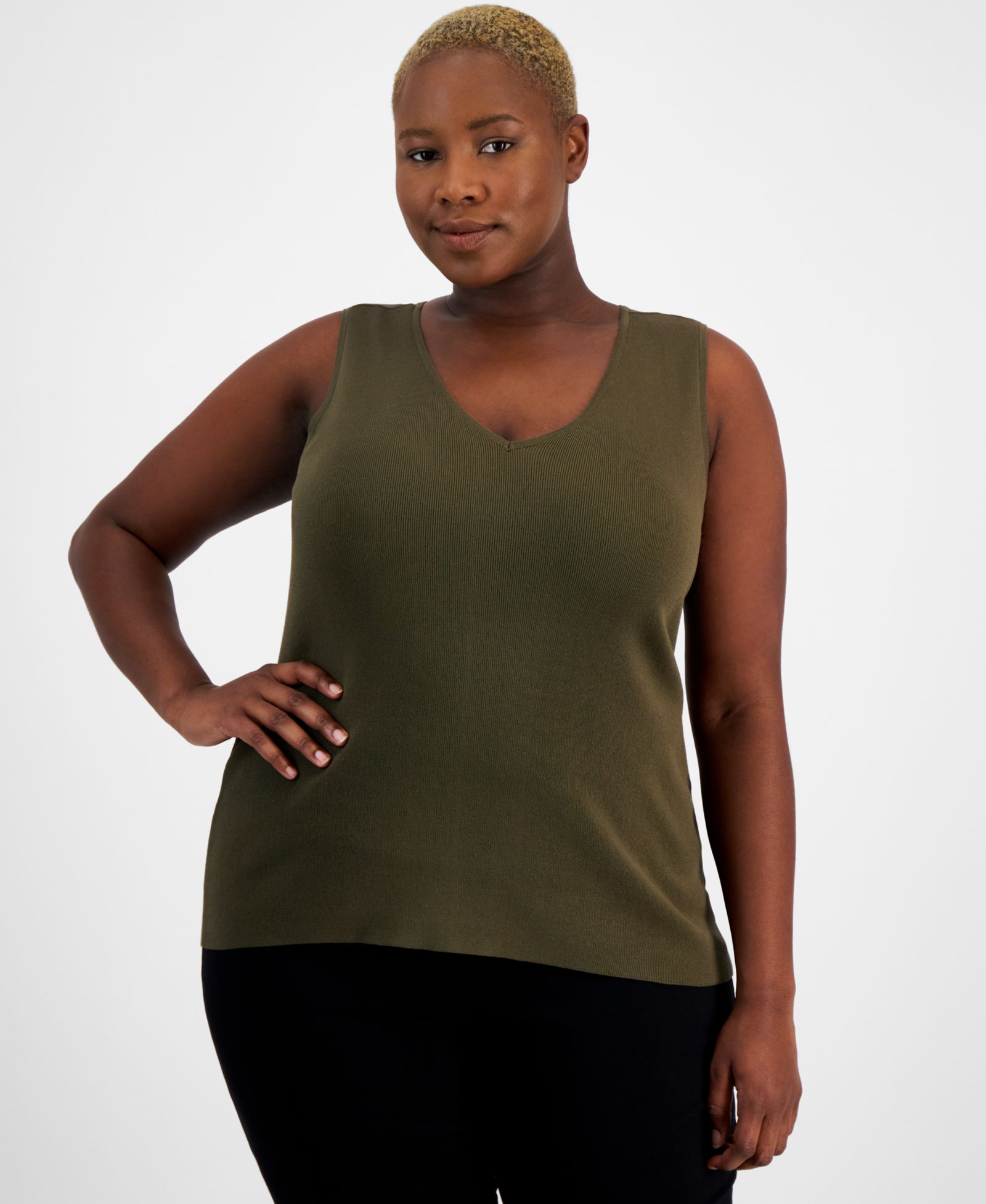 Tahari ASL Plus Size V-Neck Sleeveless Tank Top