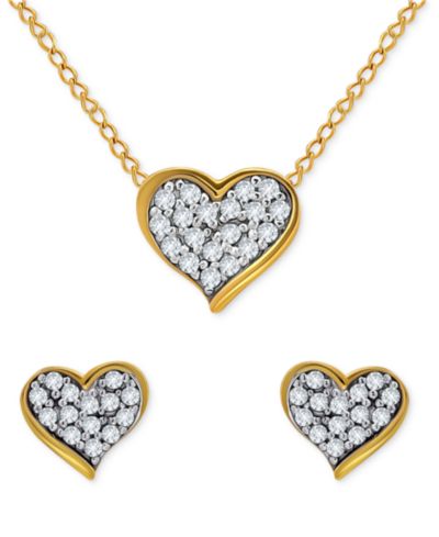 Giani Bernini 2-Pc. Set Cubic Zirconia Heart Cluster Pendant Necklace & Matching Stud Earrings in 18k Gold-Plated Sterling Silver, Created for Macy's