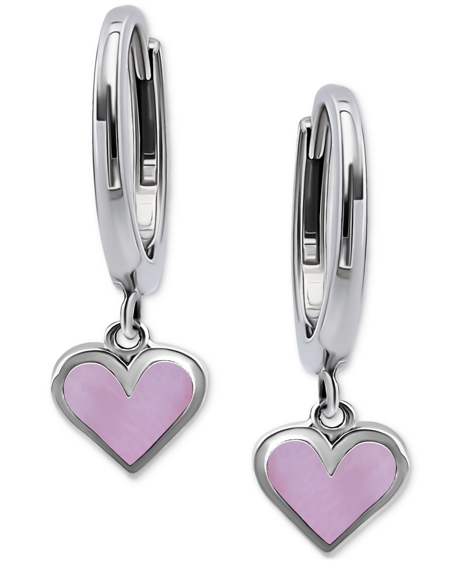 Серьги Giani Bernini Pink Shell Heart Dangle Hoop Sterling Silver