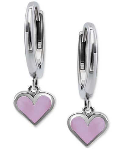 Серьги Giani Bernini Pink Shell Heart Dangle Hoop Sterling Silver