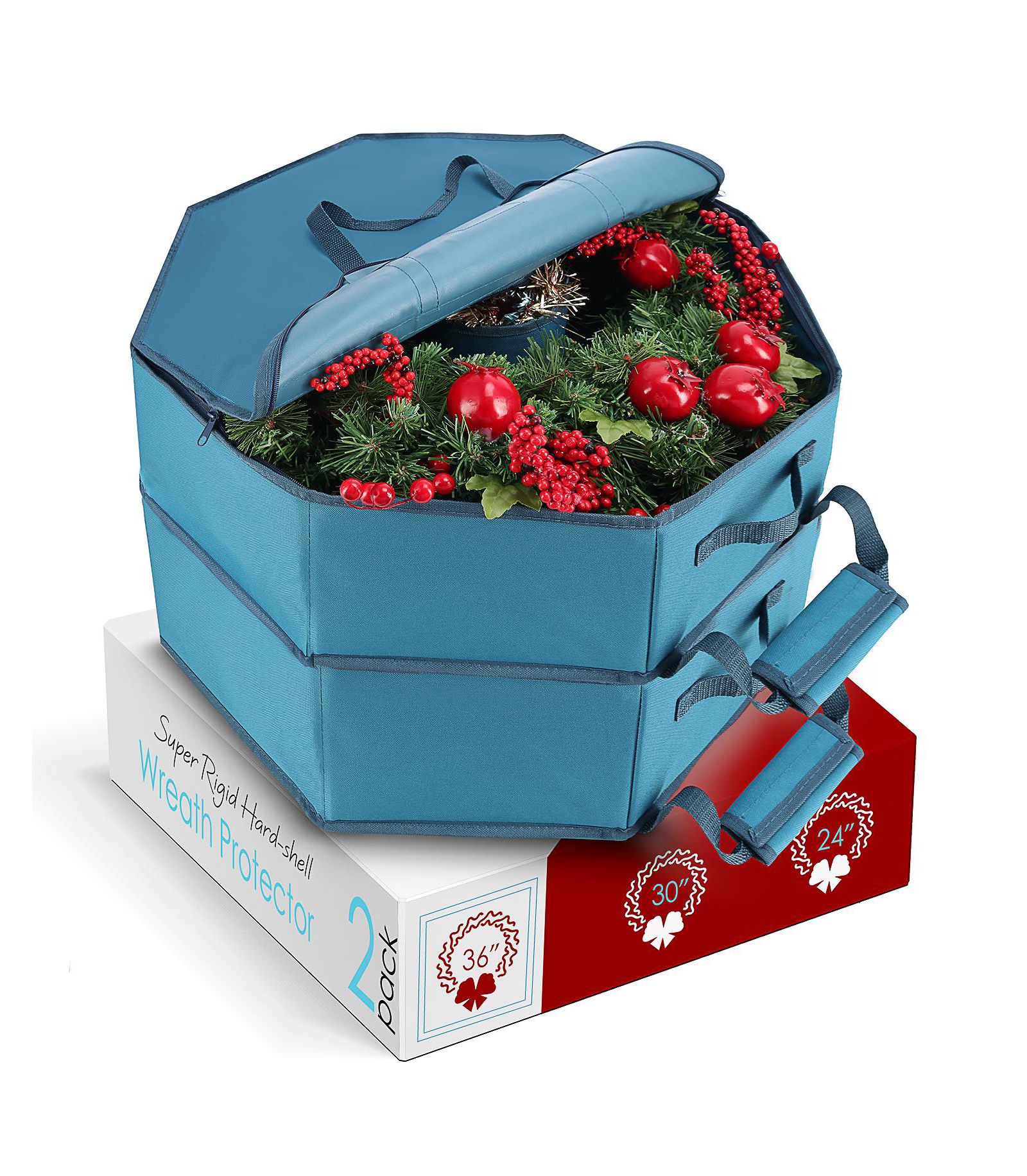 Hearth & Harbor 36 Inch - 2 Pack Premium Hard Shell Wreath Storage Bag with Interior Pockets, Dual Zipper and Handles