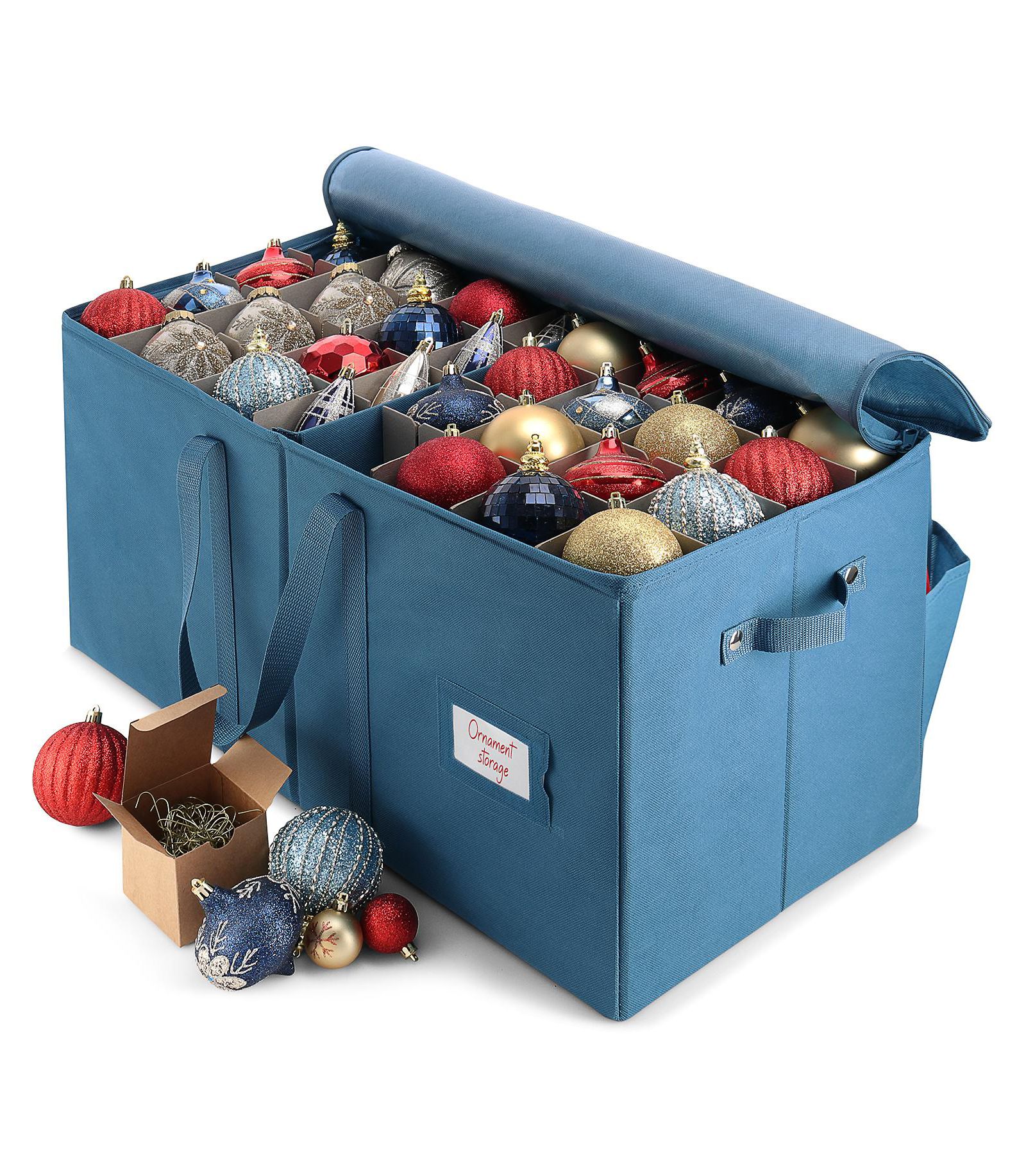 Large Christmas Ornament Storage Box with Adjustable Dividers - Holds 128 Ornaments or Decorations