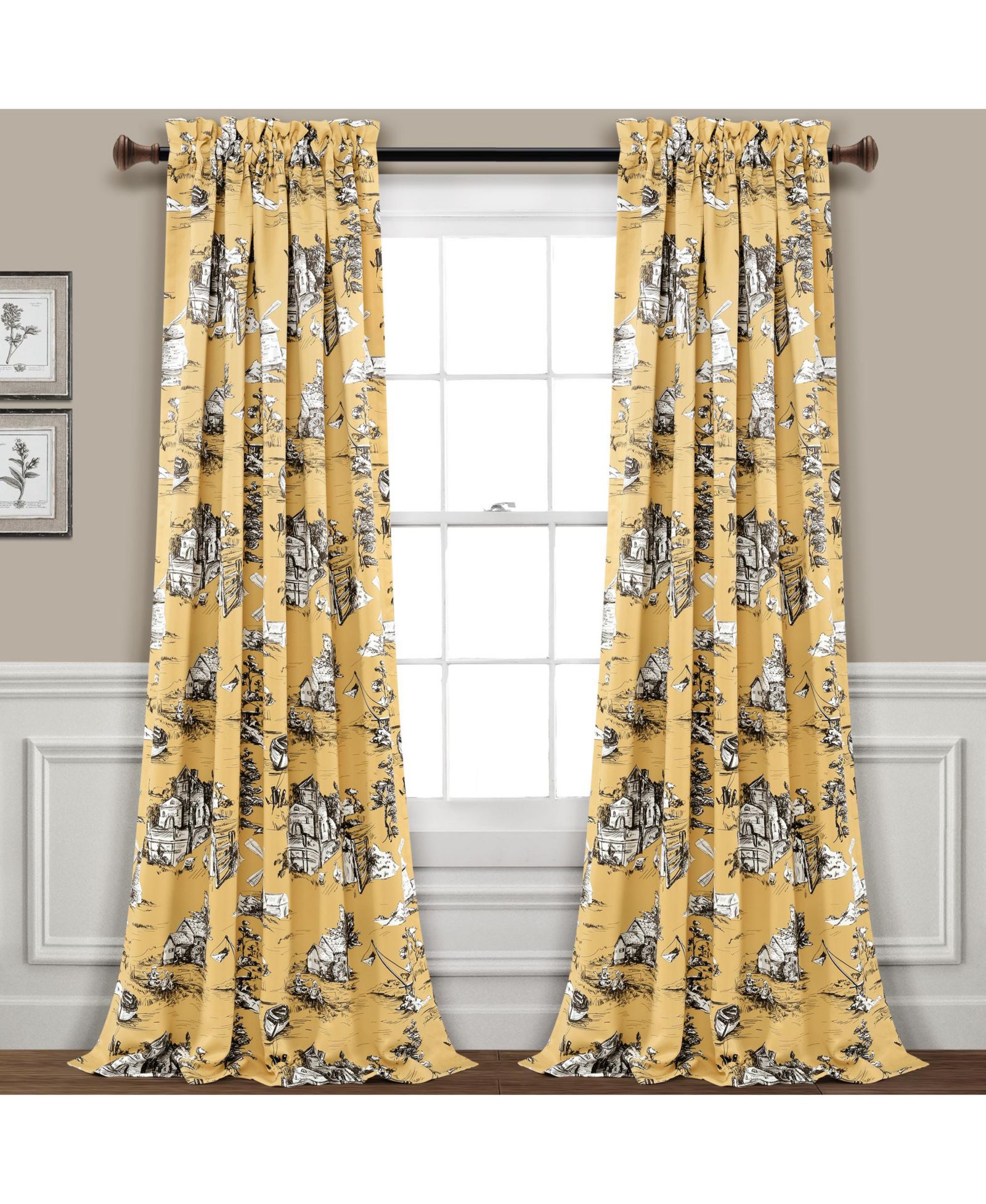 French Country Toile Light Filtering Window Curtain Panels