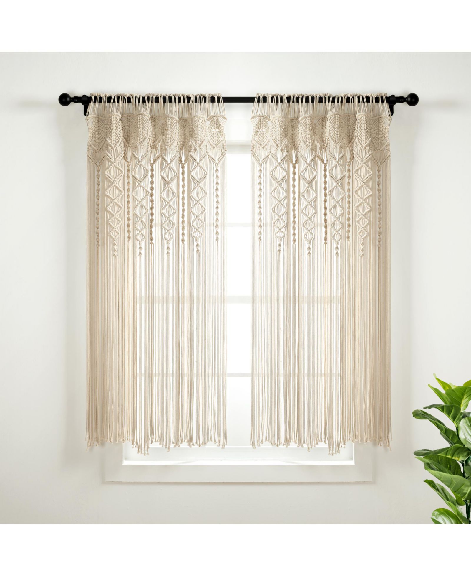 Boho Macrame Textured Cotton Window Curtain/Room Divider/Doorway/Wall Decor