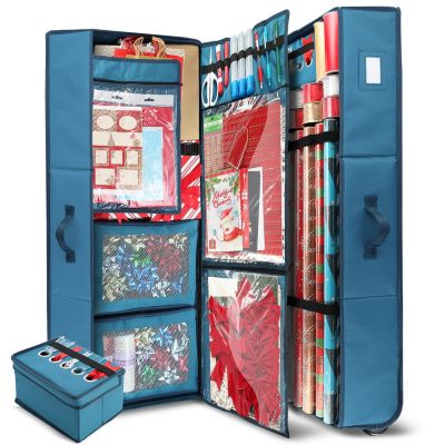 Hearth & Harbor Premium Holiday Gift Wrapping Paper & Accessories Storage Organizer Box - X-Large with Wheels & 2 removable Storage Bins