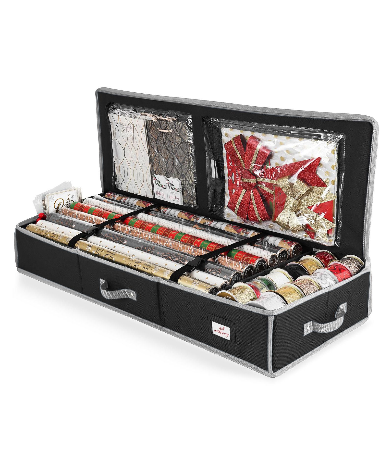 Hearth & Harbor Christmas Storage Bag with Interior Pockets - Fits Up to 22 Rolls of 40" - Tear Proof Gift Wrapping Paper Storage Organizer Container