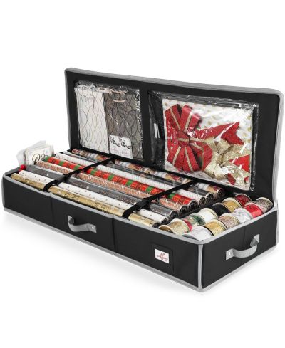 Hearth & Harbor Christmas Storage Bag with Interior Pockets - Fits Up to 22 Rolls of 40" - Tear Proof Gift Wrapping Paper Storage Organizer Container