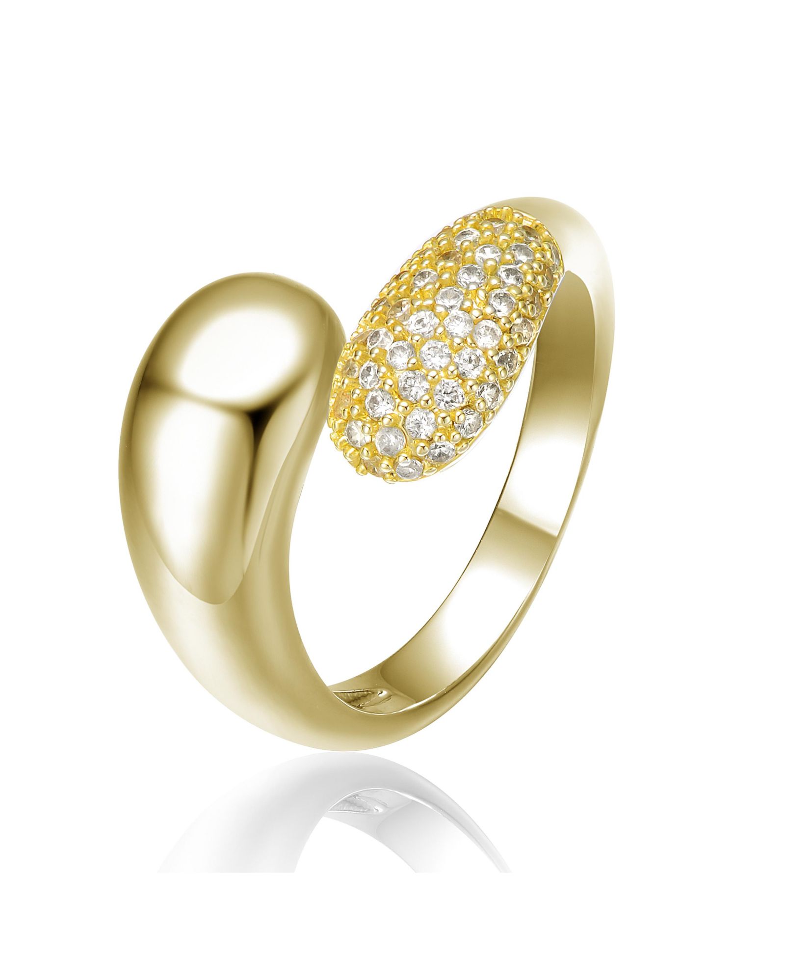 Rachel Glauber кольцо Pave CZ Open Bypass в 14K Gold Plated High-Polish