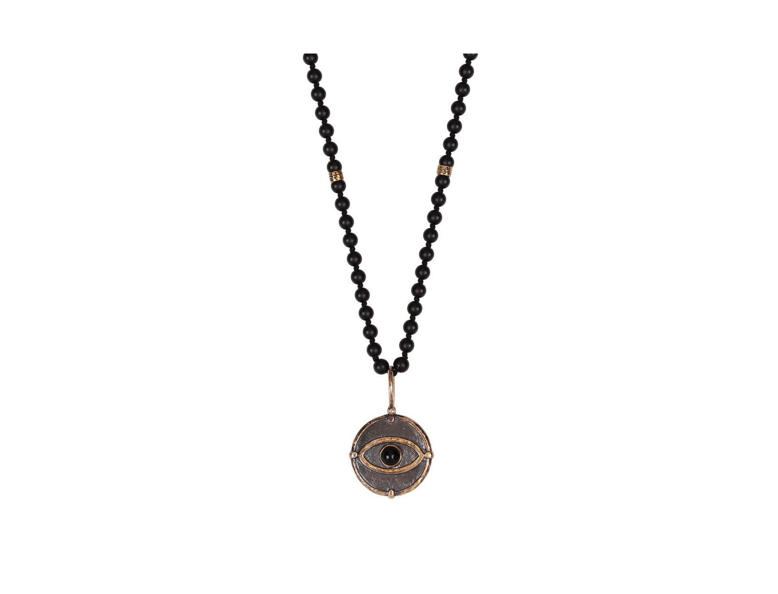 Karma and Luck Men's Matte Onyx Evil Eye Pendant Necklace