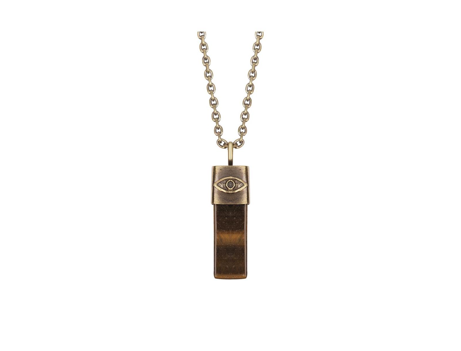 Men's Outstanding Strength - Tiger's Eye Evil Eye Slab Necklace