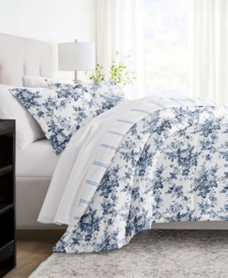 ienjoy Home Cabbage Rose Stripe 3-Piece Comforter Set, King/California King