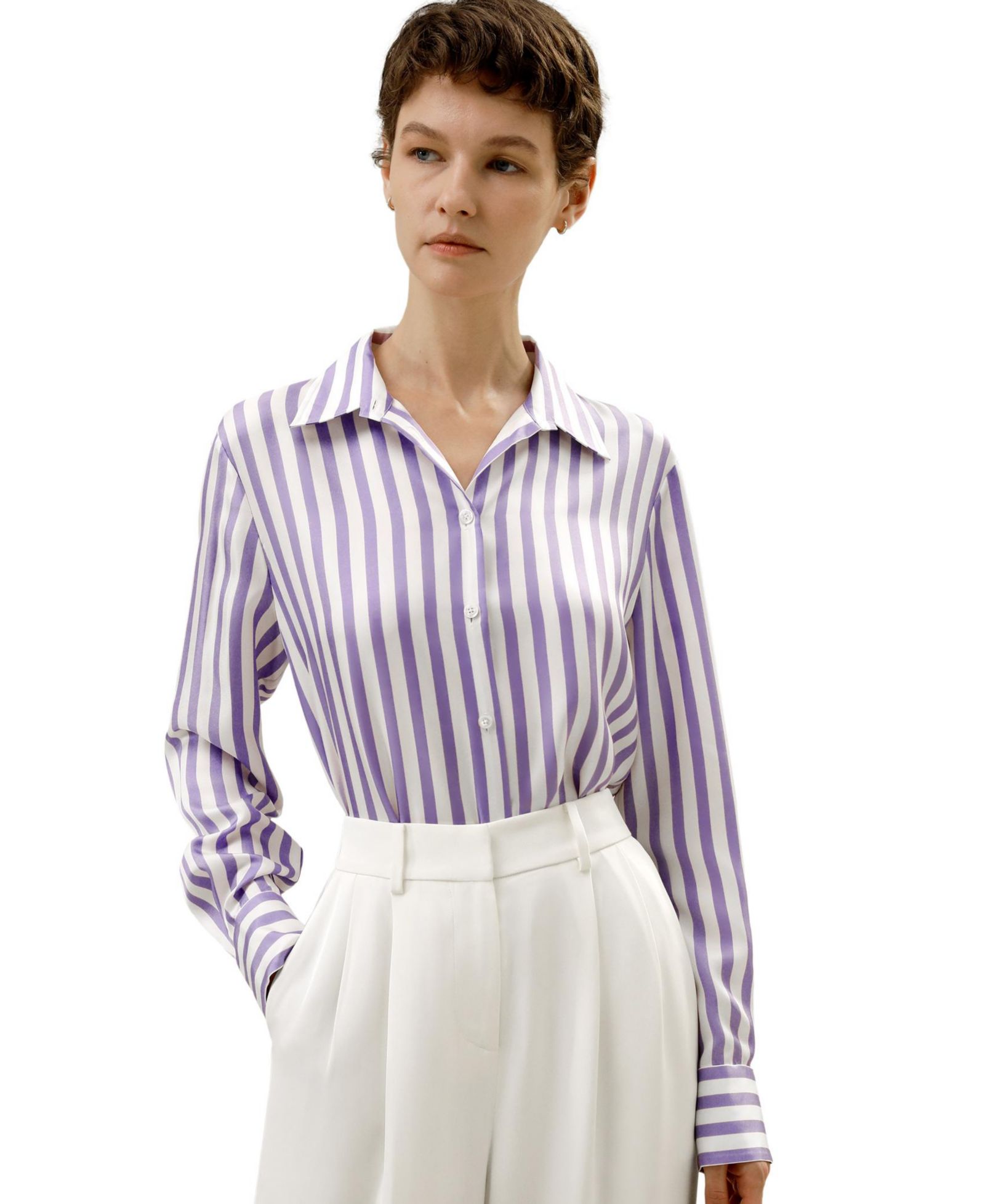 LILYSILK Women's Classic Striped Silk Regular Fit Shirt