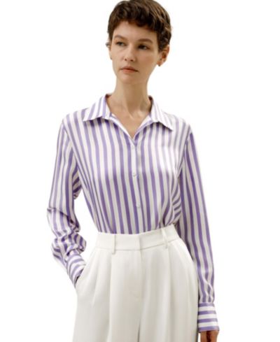 LILYSILK Women's Classic Striped Silk Regular Fit Shirt