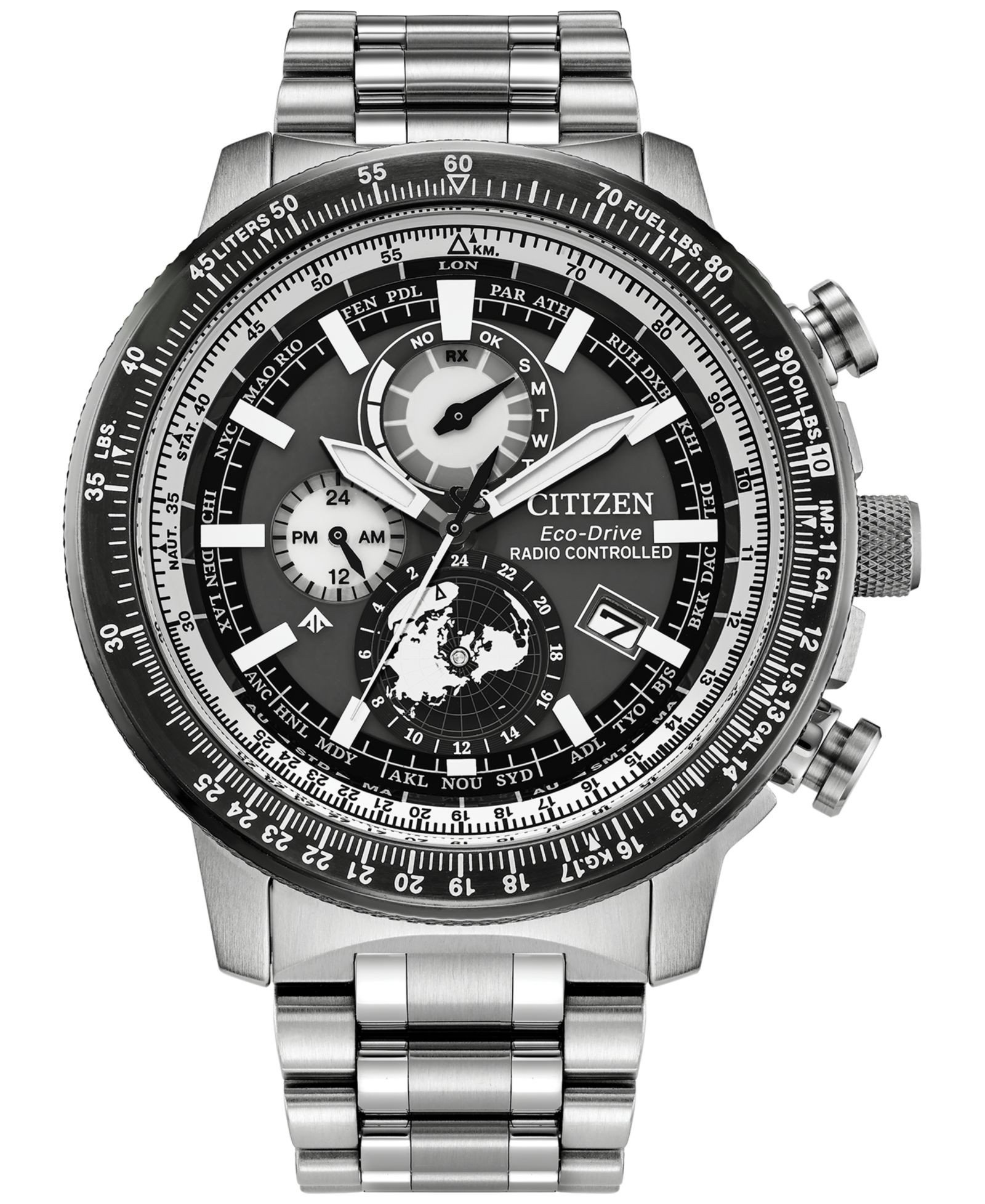 Мужские часы Citizen Eco-Drive Chronograph Promaster Geo Trekker Gray-Tone Stainless Steel 46mm