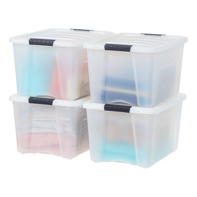 IRIS 4 Pack 40qt Plastic Storage Bin with Lid and Secure Latching Buckles, Pearl