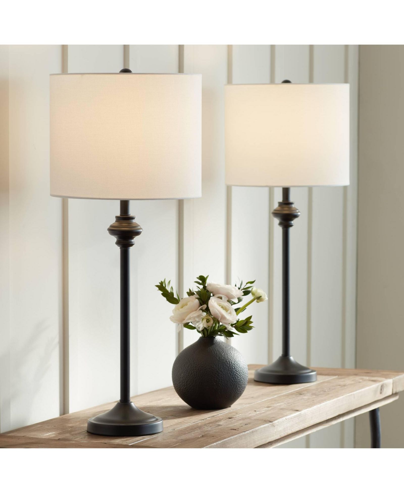 360 Lighting набор из 2 современных настольных ламп Lynn 26" Tall, черный металл, белый абажур