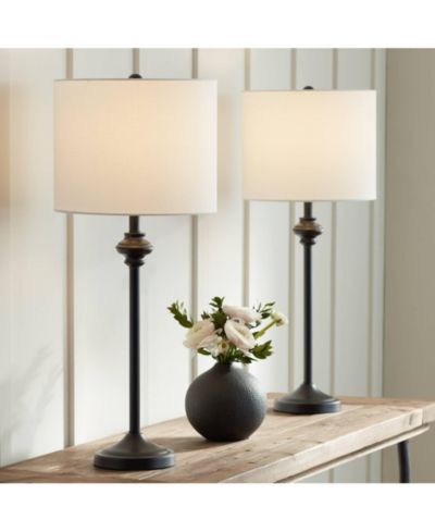 Possini Euro Design Lynn 26" Tall Skinny Buffet Modern Table Lamps Set of 2 Black Metal White Shade Living Room Bedroom Bedside House