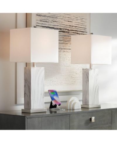 360 Lighting Connie Современные настольные лампы 25" High, набор из 2 шт, под искусственный мрамор с USB Charging Ports