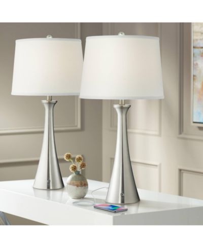 Комплект из 2 настольных ламп 360 Lighting, Brushed Nickel, с USB и розеткой